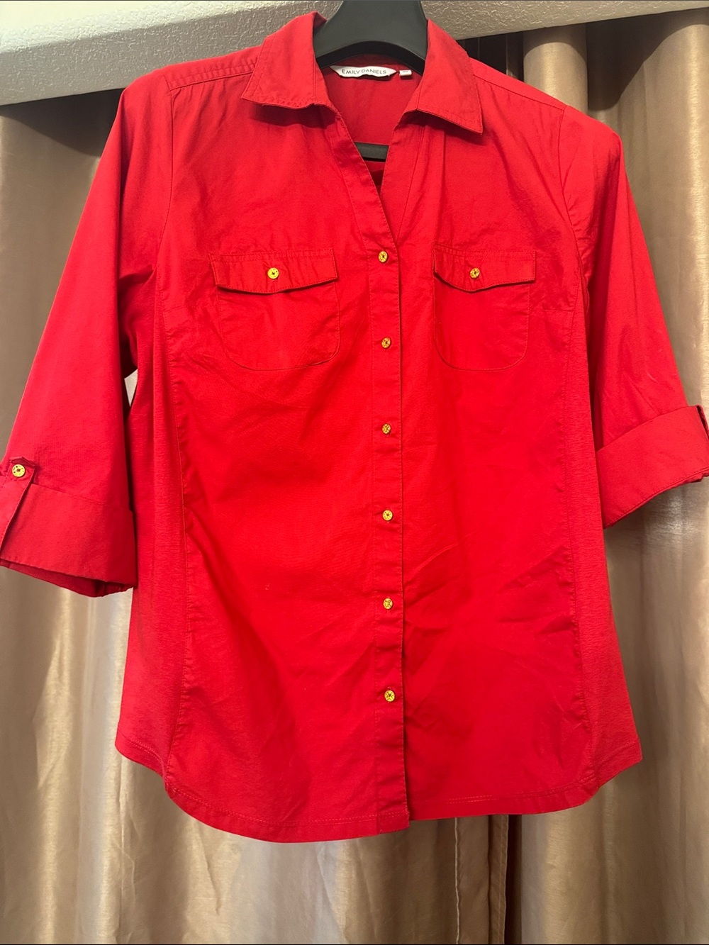 Women's Red Button-Front Utility Shirt - Classic Collar